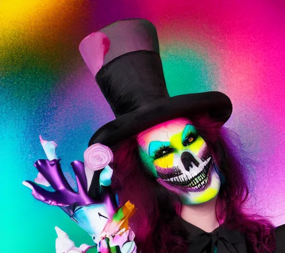 Prompt: grim-hatter, professional photoshoot, neochrome acid colors H 576