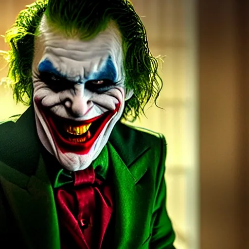 Image similar to stunning awe inspiring mike myers as the joker, movie still 8 k hdr atmospheric lighting