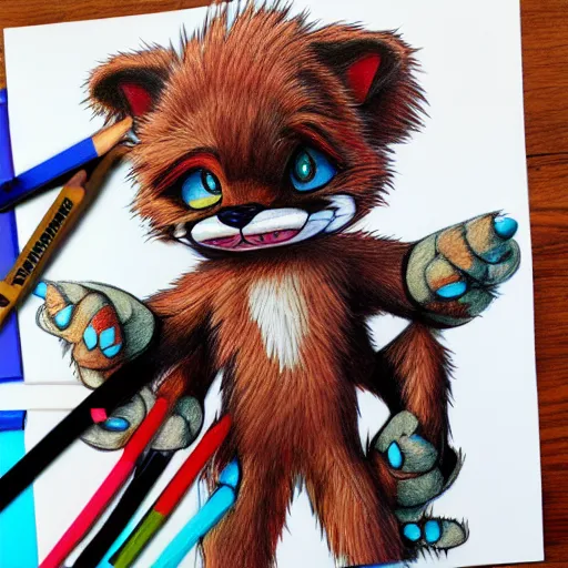 Image similar to colored Pencil drawing of cartoon furry character, highly detailed