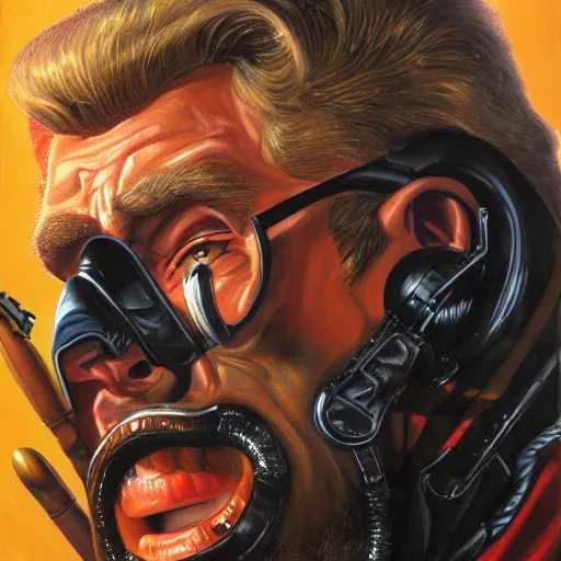 Image similar to portrait painting of duke nukem, art by larry elmore, 4 k,, highly detailed, epic lighting