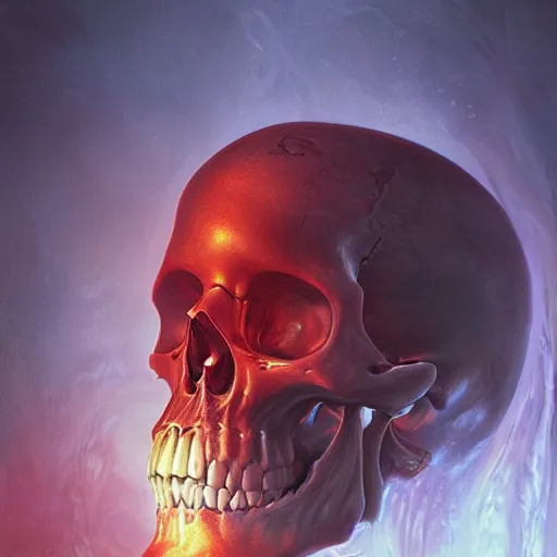 Image similar to turbulent transparent red liquid inside in a transparent skull, alayna lemmer