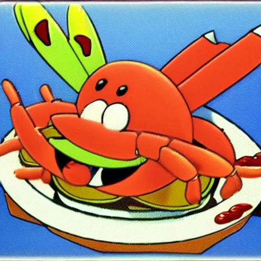Image similar to mr. krabs eating a krabby patty