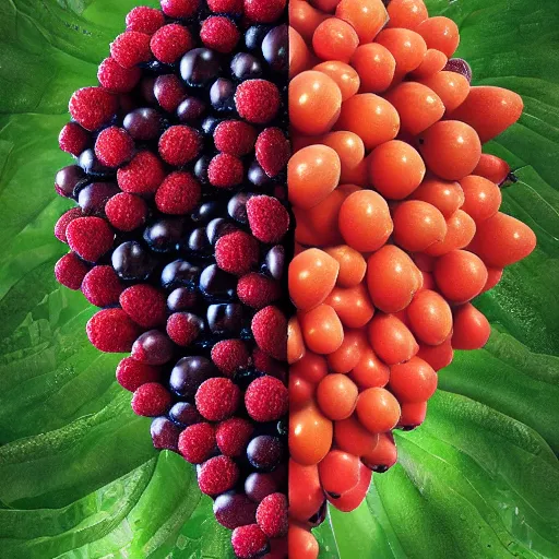 Image similar to ultra detailed two halle berry shaped exactly like berries on a tree duplicate rendered by octane digital painting inspired by arcimboldo