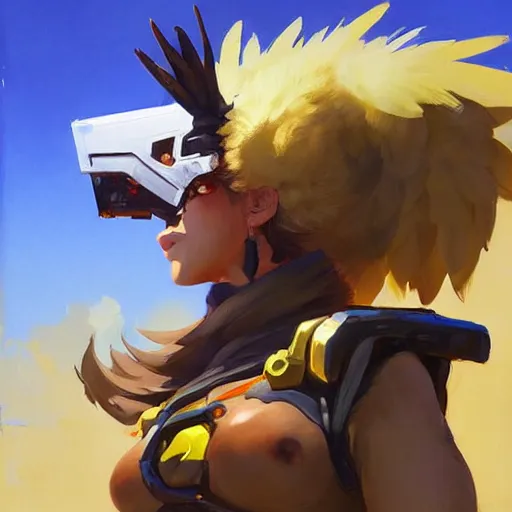 Image similar to greg manchess portrait painting of chocobo as overwatch character, medium shot, asymmetrical, profile picture, organic painting, sunny day, matte painting, bold shapes, hard edges, street art, trending on artstation, by huang guangjian and gil elvgren and sachin teng