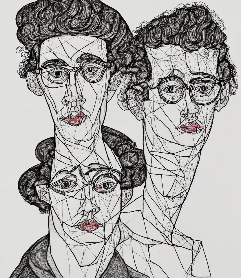 Prompt: detailed line art portrait of johannes eckehart, inspired by egon schiele. caricatural, minimalist, bold contour lines, musicality, soft twirls curls and curves, confident personality, raw emotion