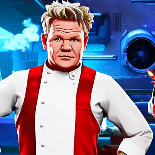 Image similar to gordon ramsay as fortnite character, gameplay screenshot