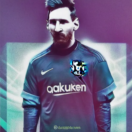 Image similar to messi, cyberpunk aesthetic, soccer, bright