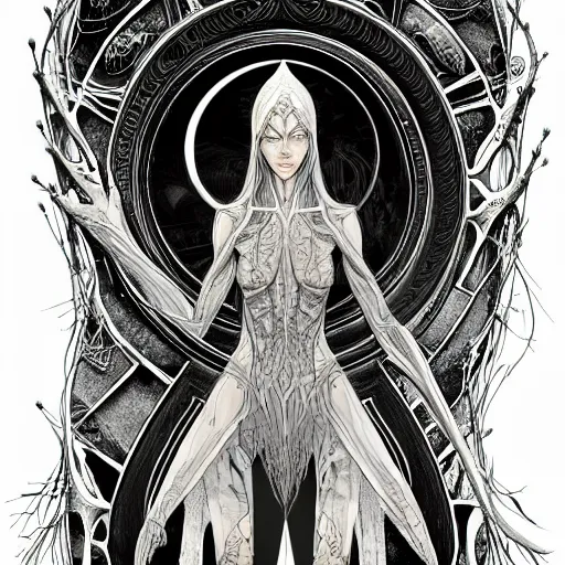 Prompt: centered concept art elven ,intricate, veins, by Hugo pratt, ultradetailed, charachter design, concept art, trending on artstation,