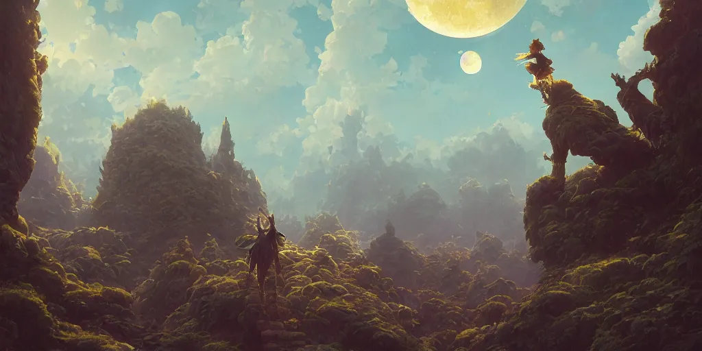 Image similar to highly detailed painting of the moon, unreal engine, fantasy art by greg rutkowski, loish, rhads, ferdinand knab, makoto shinkai and lois van baarle, ilya kuvshinov, rossdraws, tom bagshaw, alphonse mucha, global illumination, radiant light, detailed and intricate environment