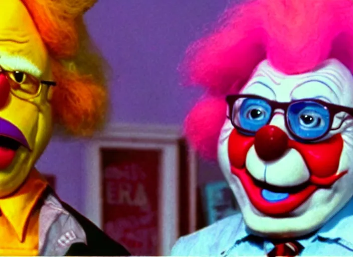 Prompt: film still of bernie sanders in killer klowns from outer space