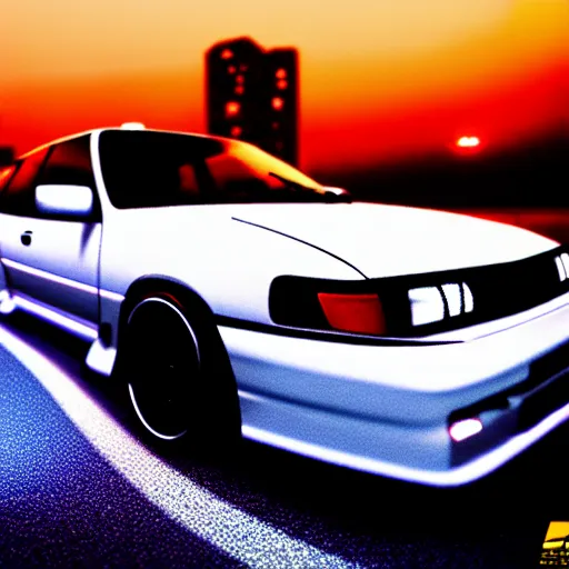 Prompt: a car 90's JDM turbo at illegal car meet, Saitama prefecture, city midnight mist lights, cinematic color, photorealistic, highly detailed, 200MM