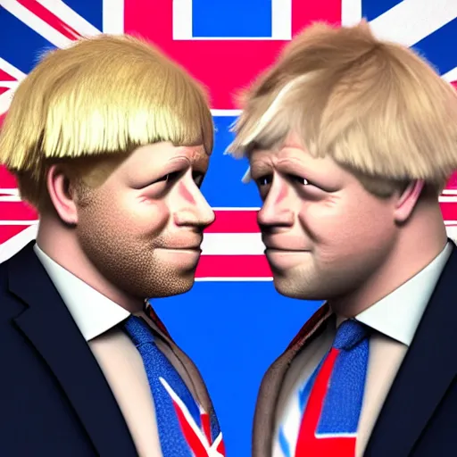 Image similar to muscular chad gigachad boris johnson with thick blonde hair, boris johnson as a chad with thick blonde hair, and wearing a union jack suit, realistic, hyperrealistic, 8 k resolution, highly detailed, very detailed, hd quality, intricate details, trending on artstation