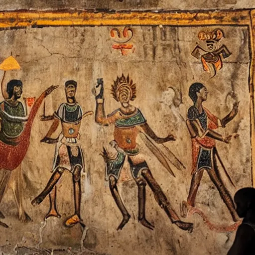 Image similar to ancient Ethiopian church wall painting depictions of Hell, Satan and other infernal beasts