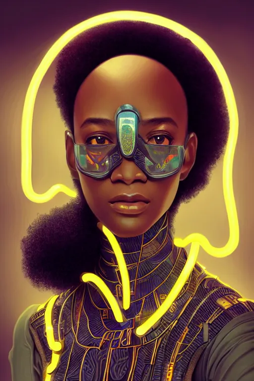 Image similar to portrait futuristic beautiful african Airforce armored pilot Girl, Afro hair, at inside of future fighter aircraft, ssci-fi, fantasy, intricate, very very beautiful, elegant, human anatomy, neon light, highly detailed, digital painting, artstation, concept art, soft light, smooth, sharp focus, illustration, art by tian zi and WLOP and alphonse mucha