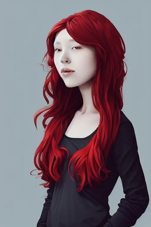 Image similar to girl with medium length red hair. black shirt. no face visible. centered median photoshop filter cutout vector behance hd artgerm jesper ejsing!