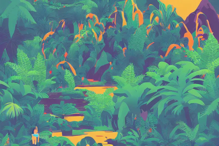 Image similar to jungle mountain water vector illustration digital art by james gilleard trending on artstation