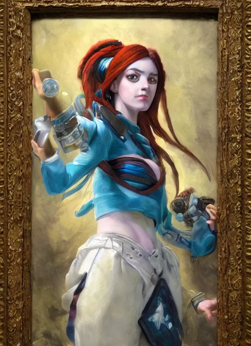 Image similar to oil painting of jinx league of legends in the style of sophie anderson,