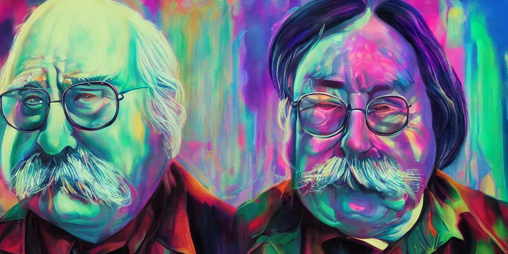 Image similar to wilford brimley diabeetus psychedelic ethereal high fidelity painting high resolution trending on artstation