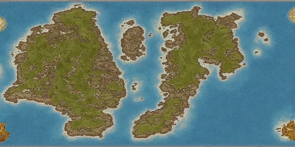 Image similar to a fantasy map of a large archipelago, 8 k