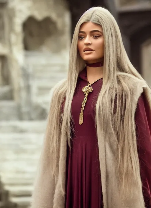 Prompt: film still of kylie Jenner as hermone granger in Harry Potter.