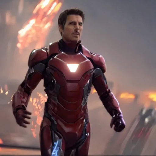 Image similar to Film still of Tom Cruise as Tony Stark, avengers, Iron man, 4k