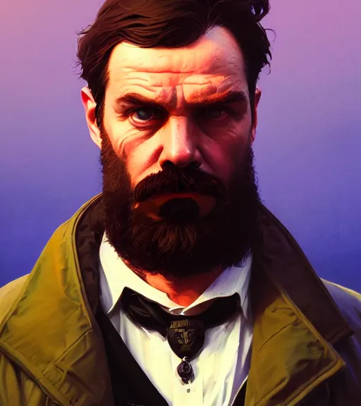 Image similar to Highly detailed portrait Nietzsche in GTA V, Stephen Bliss, unreal engine, fantasy art by Greg Rutkowski, Loish, Rhads, ferdinand knab, Makoto Shinkai and Lois van baarle, ilya kuvshinov, rossdraws, Tom Bagshaw, global illumination, radiant light, detailed and intricate environment