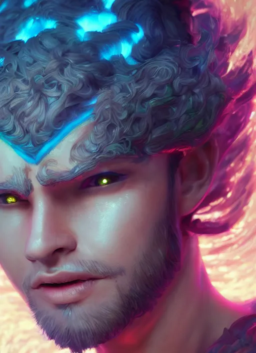 Prompt: glowwave portrait of curly orange hair man from league of legends, au naturel, hyper detailed, digital art, trending in artstation, cinematic lighting, studio quality, smooth render, unreal engine 5 rendered, octane rendered, art style by klimt and nixeu and ian sprigger and wlop and krenz cushart.