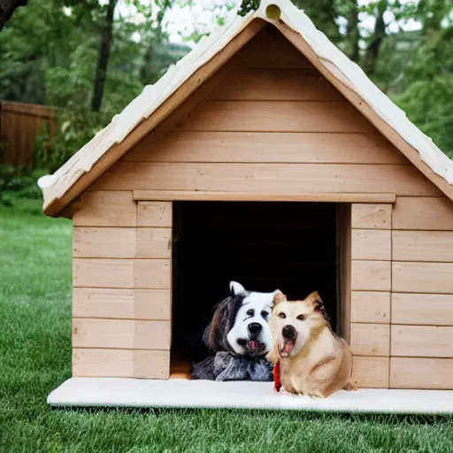 Image similar to hgtv show where a married couple designs a luxury doghouse