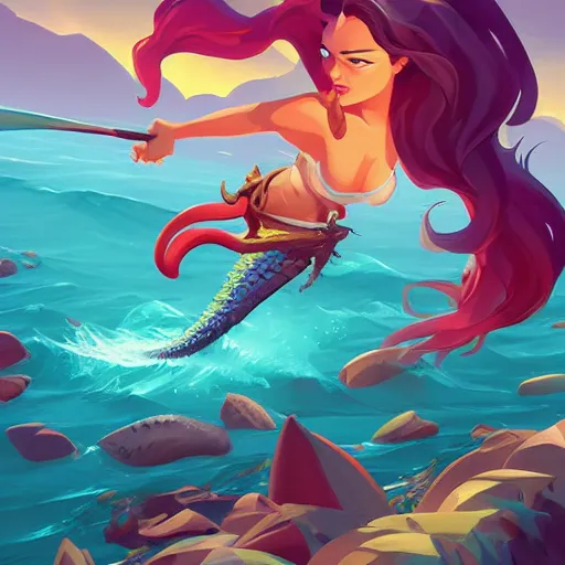 Image similar to painting mermaid treasure on sea of thieves game avatar hero smooth face median photoshop filter cutout vector, behance hd by jesper ejsing, by rhads, makoto shinkai and lois van baarle, ilya kuvshinov, rossdraws global illumination