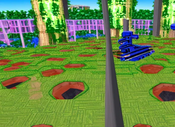 Prompt: screenshot of a sega saturn game about robot gardeners