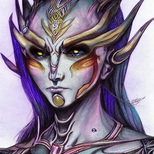 Image similar to Vivec from the Elder Scrolls in the style of Ayami Kojima