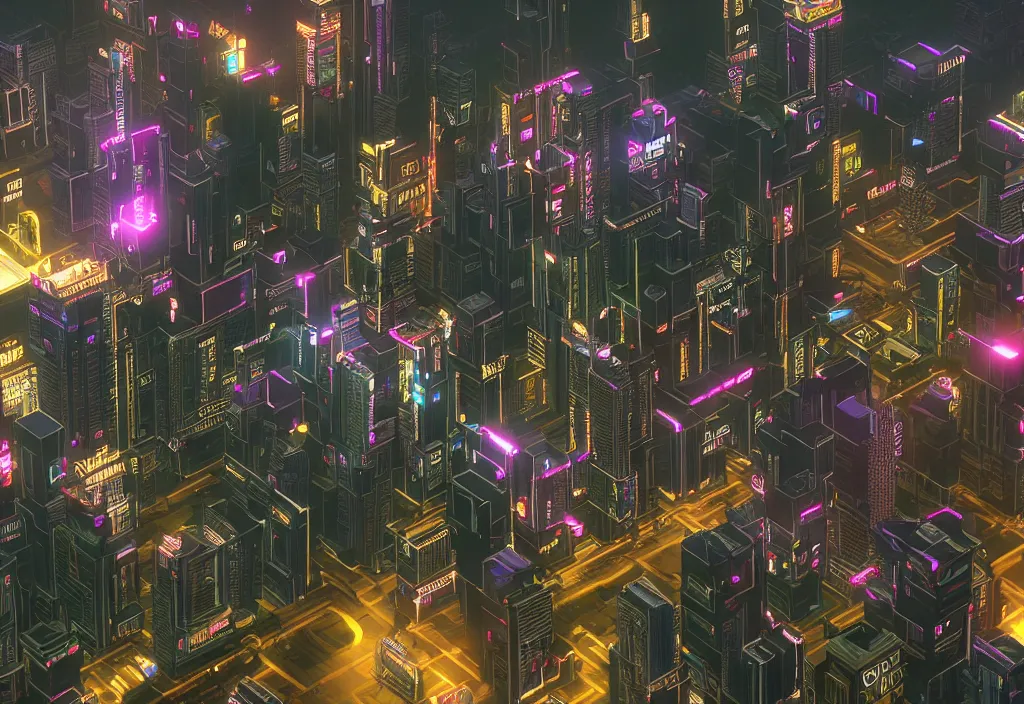 Image similar to voxel cyberpunk city, cinematic lighting, 4k