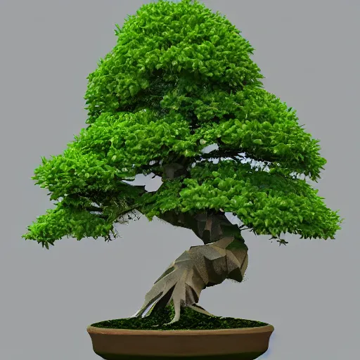 Image similar to a 3d render of a low poly bonsai tree