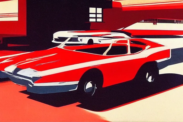 Prompt: red car, white background!!!!!!!!!!, style by Syd Mead