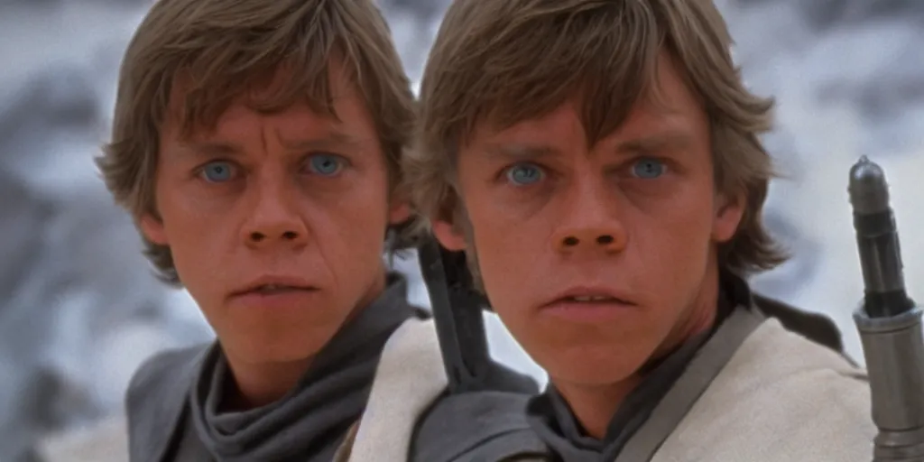 Prompt: Luke Skywalker Return of the jedi young played by Mark Hamill 1983, appears in The Mandalorian season 3 ultra realistic, 4K, movie still, UHD, sharp, detailed, cinematic, render, modern