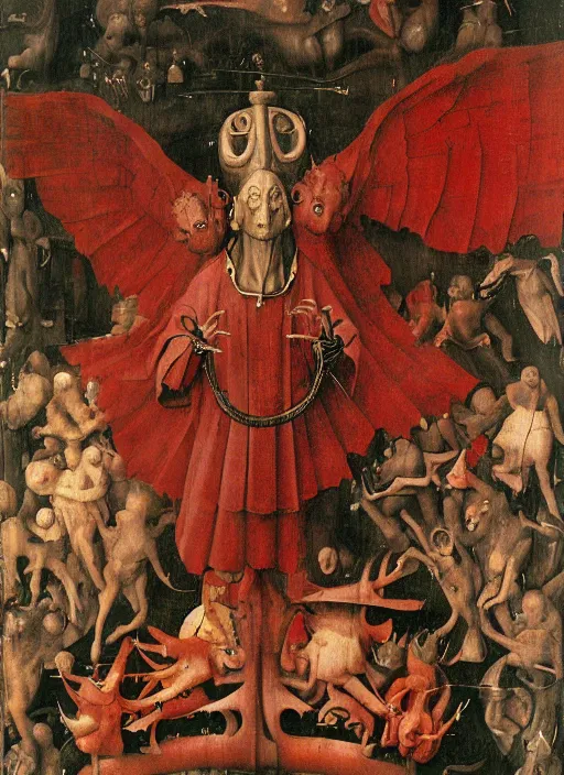 Image similar to red devil Gargoyle, Medieval painting by Jan van Eyck, Hieronymus Bosch, Florence