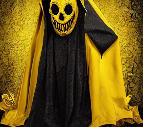 Image similar to hastur, golden hood cape, dark toxic, black tentacles realistic art, realistic photo by horror H 576
