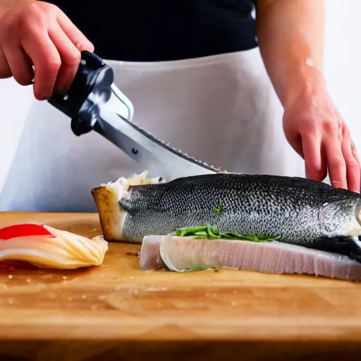 Image similar to fish being cut in a food processor