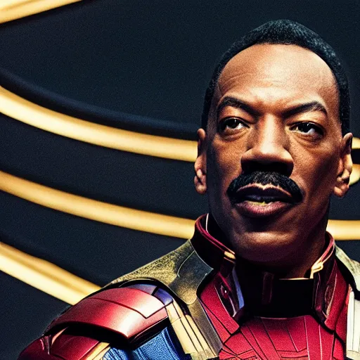 Image similar to a still of eddie murphy as an avenger, marvel superhero, cinematic lighting