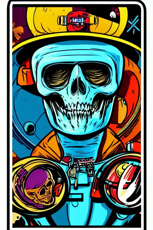 Image similar to portrait of a astronaut skeletor, art by butcher billy, sticker, colorful, illustration, highly detailed, simple, smooth and clean vector curves, no jagged lines, vector art, smooth