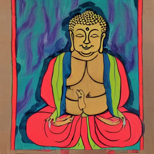 Image similar to painting of the - laughing - buddha with cat