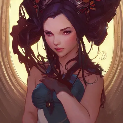 Image similar to portrait of lux from league of legends, art by artgerm and greg rutkowski, alphonse mucha, cgsociety