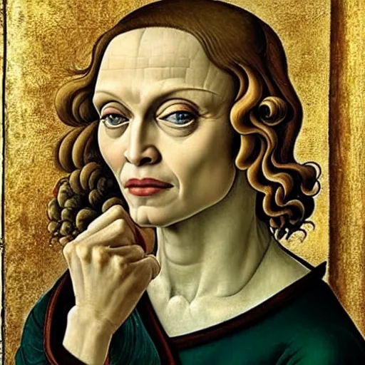 Image similar to madonna as gollum, elegant portrait by sandro botticelli, detailed, symmetrical, intricate