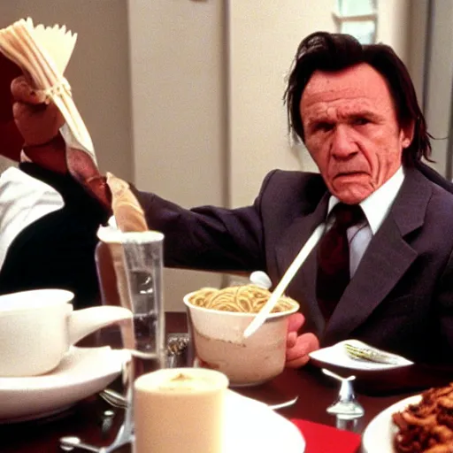 Image similar to Harvey Keitel eating pasta in American Psycho (1999)