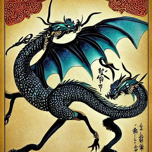Image similar to The Oriental or Asian dragon varies widely in its appearance. Some Oriental dragons have four legs and two wings, while others have no legs or wings but can still fly. You can easily identify the Oriental dragon by the glorious mane that flows from their head across their back. Oriental dragons also have horns that look like antlers extending from the side of their noses. Mushu from Mulan is an Oriental dragon, as is Haku from Spirited Away.