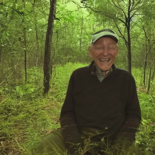 Image similar to a smiling old man spotted on a trail cam at night