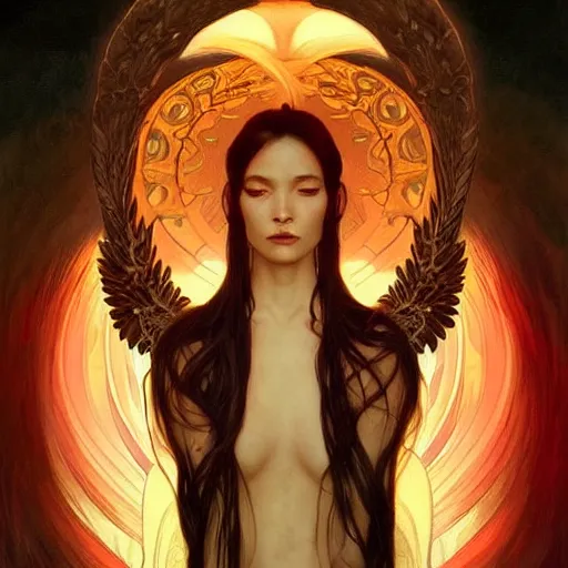 Prompt: A portrait of A beautiful!!!! angel in black flames by Ross Tran!! and alphonse mucha and greg rutkowski! and Zdzisław Beksiński!!,In style of digital art.Symmetrical face.dark Fantasy,smooth,hyper detailed,sharp focus,Soft light.4k