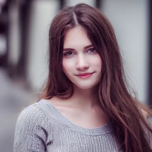 Prompt: real life photo of a beautiful girl, full body photoshoot, long brown hair, brown eyes, full round face, short smile, casual clothes, highly detailed, xf iq 4, 1 5 0 mp, 5 0 mm, f 1. 4, iso 2 0 0, natural light, adobe photoshop, adobe lightroom