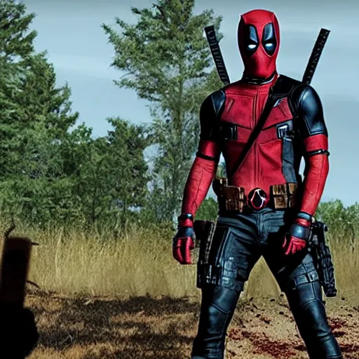 Image similar to deadpool in the walking dead 4 k detailed super realistic