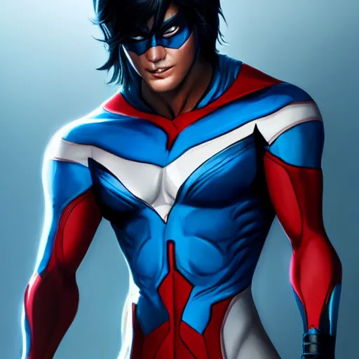 Prompt: emaa radacuuna as nightwing, realistic, intricate, elegant, art by artgerm and wlop